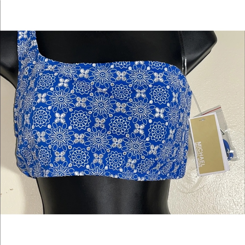 Michael Michael Kors Women's Printed One-Shoulder Bikini Top Blue Size Large - Picture 3 of 6